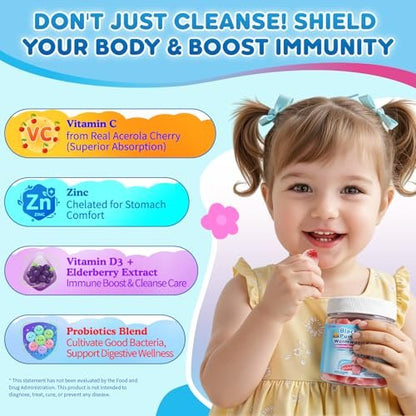 Wermut Schwarze Walnuss Nelke Para Clean für Menschen & Kinder, Kräuter-Darmgesundheits-Gummis mit Wermut, Kürbiskernen, Vitamin C, D3, Zink, Probiotika für natürliche Darmreinigung, Immununterstützung - 60 Gummis