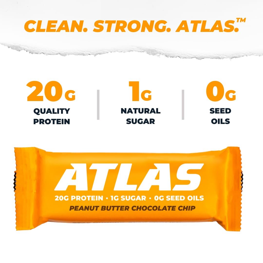 Atlas Real Food Protein Bar – 20g Protein, 10g Ballaststoffe, 1g Zucker, ohne Samenöle, ohne künstliche Süßstoffe (Sortiert, 4er Pack)