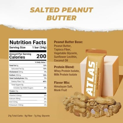 Atlas Real Food Protein Bar – 20g Protein, 10g Ballaststoffe, 1g Zucker, ohne Samenöle, ohne künstliche Süßstoffe (Sortiert, 4er Pack)