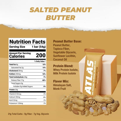 Atlas Real Food Protein Bar – 20g Protein, 10g Ballaststoffe, 1g Zucker, ohne Samenöle, ohne künstliche Süßstoffe (Sortiert, 4er Pack)