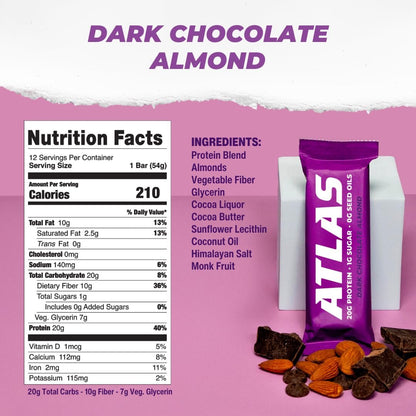 Atlas Real Food Protein Bar – 20g Protein, 10g Ballaststoffe, 1g Zucker, ohne Samenöle, ohne künstliche Süßstoffe (Sortiert, 4er Pack)