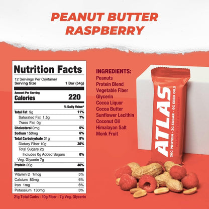 Atlas Real Food Protein Bar – 20g Protein, 10g Ballaststoffe, 1g Zucker, ohne Samenöle, ohne künstliche Süßstoffe (Sortiert, 4er Pack)