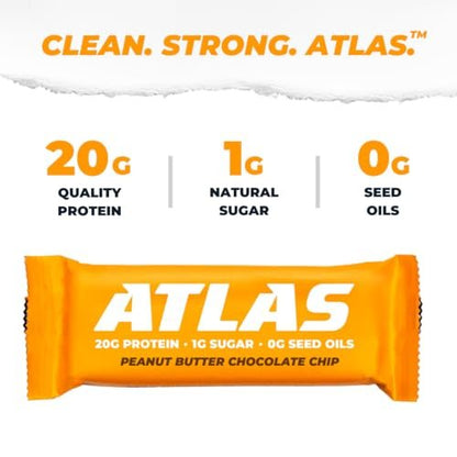 Atlas Real Food Protein Bar – 20g Protein, 10g Ballaststoffe, 1g Zucker, ohne Samenöle, ohne künstliche Süßstoffe (Sortiert, 4er Pack)