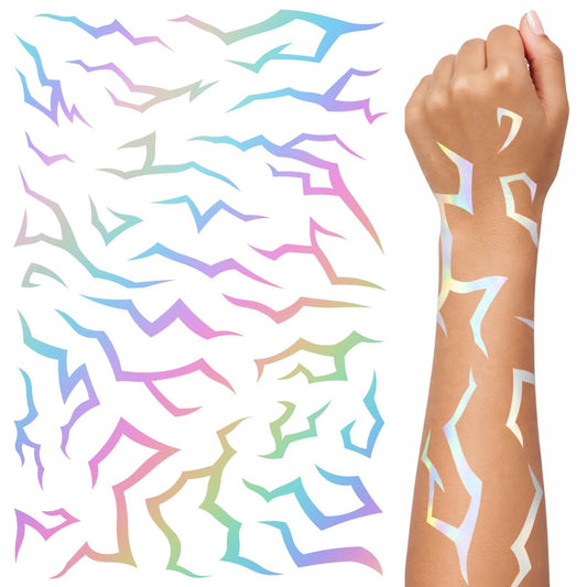 Iridescent Muster Temporäre Tattoos | 3 Bögen Holographische Dämonen-Energie-Muster | Metallic Hunter Cosplay | Fake Tat Aufkleber | Kpop Tattoos für Kinder | Geburtstagsfeier, Halloween