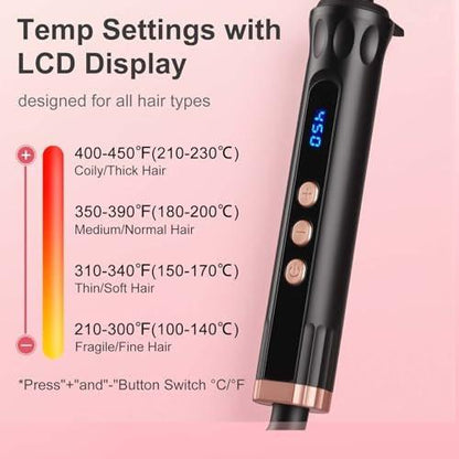 Lockenstab 1 1/2 Zoll großer Zylinder, professioneller 1,5-Zoll-Lockenwickler für langes Haar, Keramik-Haareisen mit LCD-Display, Dual-Volt-Reisestyler, 30 s Aufheizzeit & Auto-Abschaltung