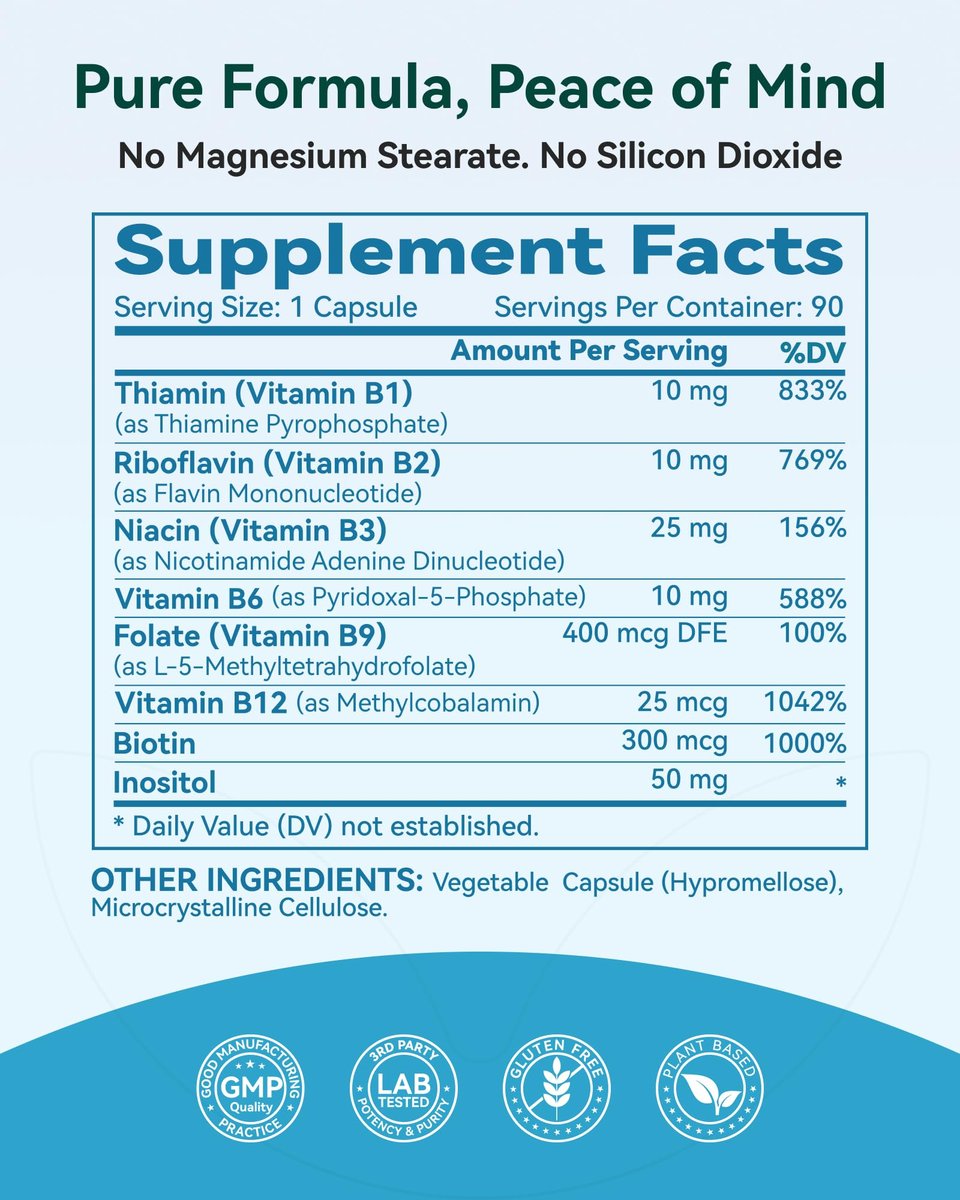 Inner Brightness Vitamin B Komplex - Vollständig methyliertes aktives B12, B6, Folat - für Energie, Konzentration, Stimmung & Nervengesundheit - Nicht-GVO, vegan, glutenfrei mit B1, B2, B3, B5, B7 - 90 Kapseln für 3 Monate