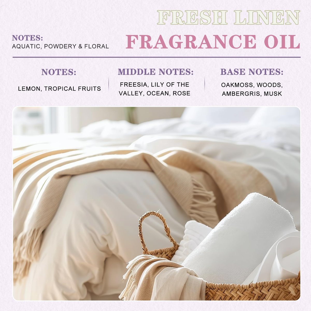 EUQEE Frische Wäsche Duftöl mit Glaspipette, 100 ml – Ätherisches Öl für Diffuser, Kerzenherstellung, DIY-Seife, Raumspray, Wäscheduft, Duft-Trocknerbälle