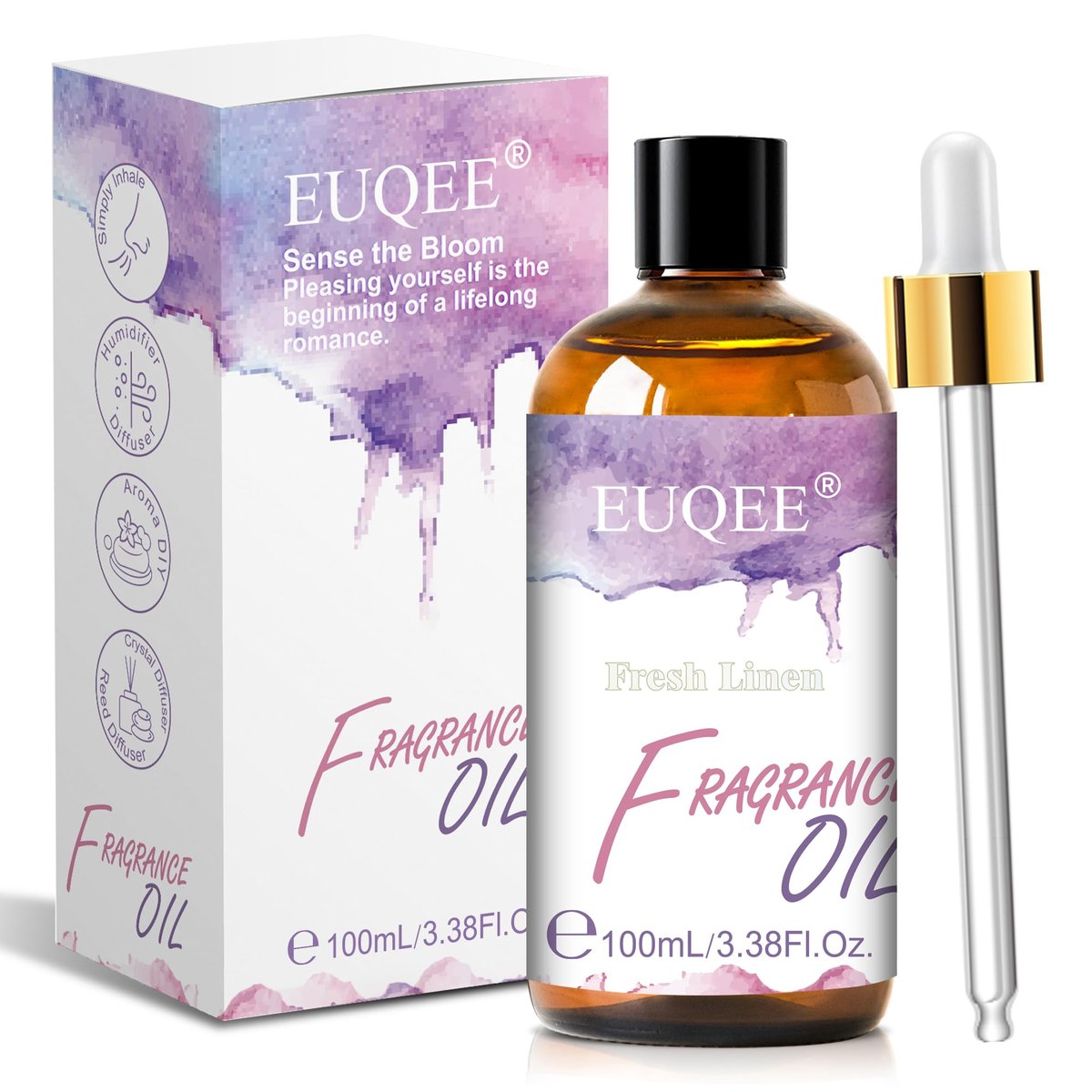 EUQEE Frische Wäsche Duftöl mit Glaspipette, 100 ml – Ätherisches Öl für Diffuser, Kerzenherstellung, DIY-Seife, Raumspray, Wäscheduft, Duft-Trocknerbälle