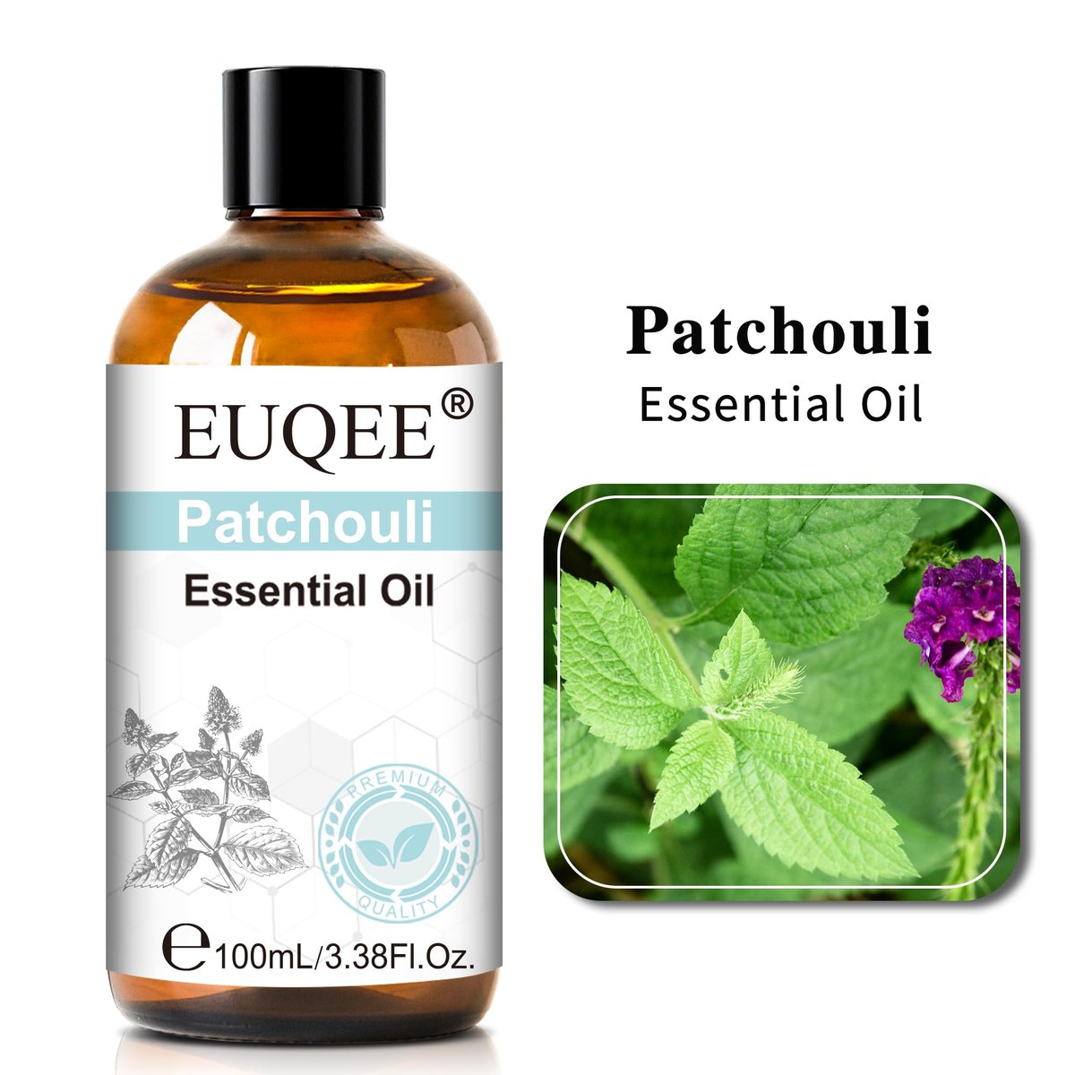 EUQEE 100 ml Patchouli-Öl – Reines ätherisches Öl für Diffuser, Massage, DIY-Seifen-, Kerzenherstellung, Haut- und Haarpflege – 3,38 Fl Oz