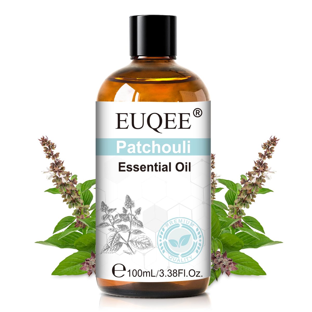 EUQEE 100 ml Patchouli-Öl – Reines ätherisches Öl für Diffuser, Massage, DIY-Seifen-, Kerzenherstellung, Haut- und Haarpflege – 3,38 Fl Oz