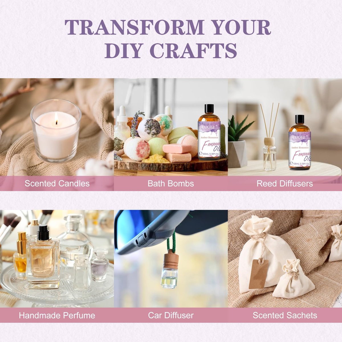 EUQEE Amber Romance Duftöl, 100 ml – Langanhaltendes Aromatherapieöl für Diffuser, Kerzenherstellung, Seifenherstellung, Wäsche und als Raumduft-Geschenk