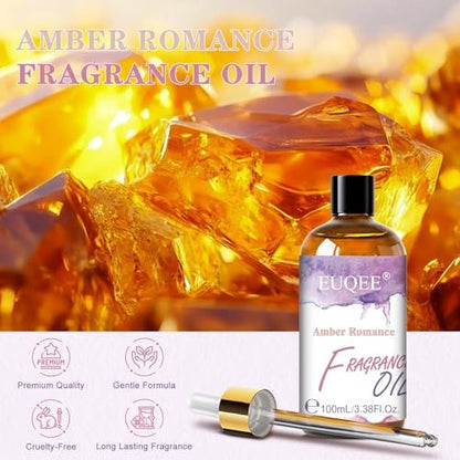 EUQEE Amber Romance Duftöl, 100 ml – Langanhaltendes Aromatherapieöl für Diffuser, Kerzenherstellung, Seifenherstellung, Wäsche und als Raumduft-Geschenk