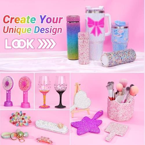 61000 Stücke Jelly Strasssteine zum Bedazzling, 2 Boxen Multicolor 3mm & Silber klar 2/3/4/5/6mm Harz Flachrücksteine für Basteln, Bedazzler Kit mit 3 Stück 15ml B7000 Schmuckkleber für Kunsthandwerk Kleidung Buch