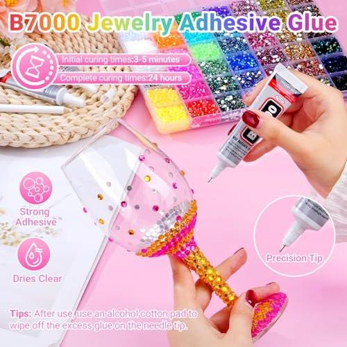 61000 Teile 56 Farben Jelly Strasssteine für Kleidung, 2 Boxen Harz Multicolor 3 mm Flachrücksteine für Basteln, Bedazzler Set mit 3 Stück 15 ml B7000 Schmuckkleber für Bücher, Schuhe, Nagelkunst