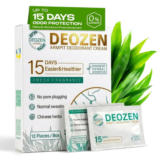 DEOZEN Natürliche Aluminiumfreie Deodorant-Creme für Männer & Frauen – Bis zu 15 Tage Geruchsschutz – Innovative Kräuterformel – 24 Sachets, 12 Anwendungen, bis zu 6 Monate Haltbarkeit