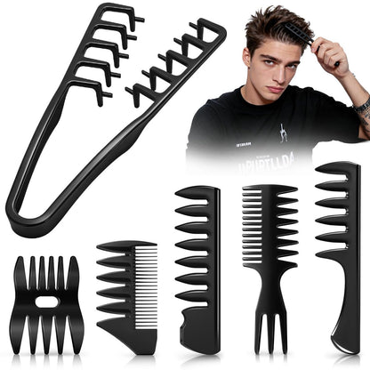 6-teiliges Texturkamm-Set für Volumen und Styling - Breitzinkige Stylingkämme für Frauen und Männer, ABS-Kunststoff, Friseurbedarf für Quiff, Pompadour, Slick Back