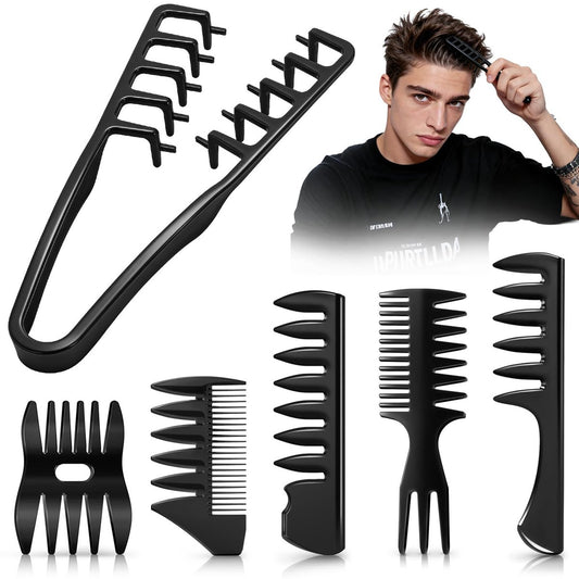 6-teiliges Texturkamm-Set für Volumen und Styling - Breitzinkige Stylingkämme für Frauen und Männer, ABS-Kunststoff, Friseurbedarf für Quiff, Pompadour, Slick Back