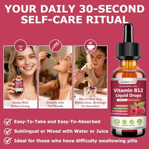 Flüssige Vitamin B12 Tropfen 5000 mcg - Hochdosiertes B12 Methylcobalamin mit B1, B6, B3, Folsäure, Niacin - Schnell absorbierbare Sublingual B-12 Tropfen für Energiestoffwechsel & Gehirnfunktion, Veganer B-Komplex