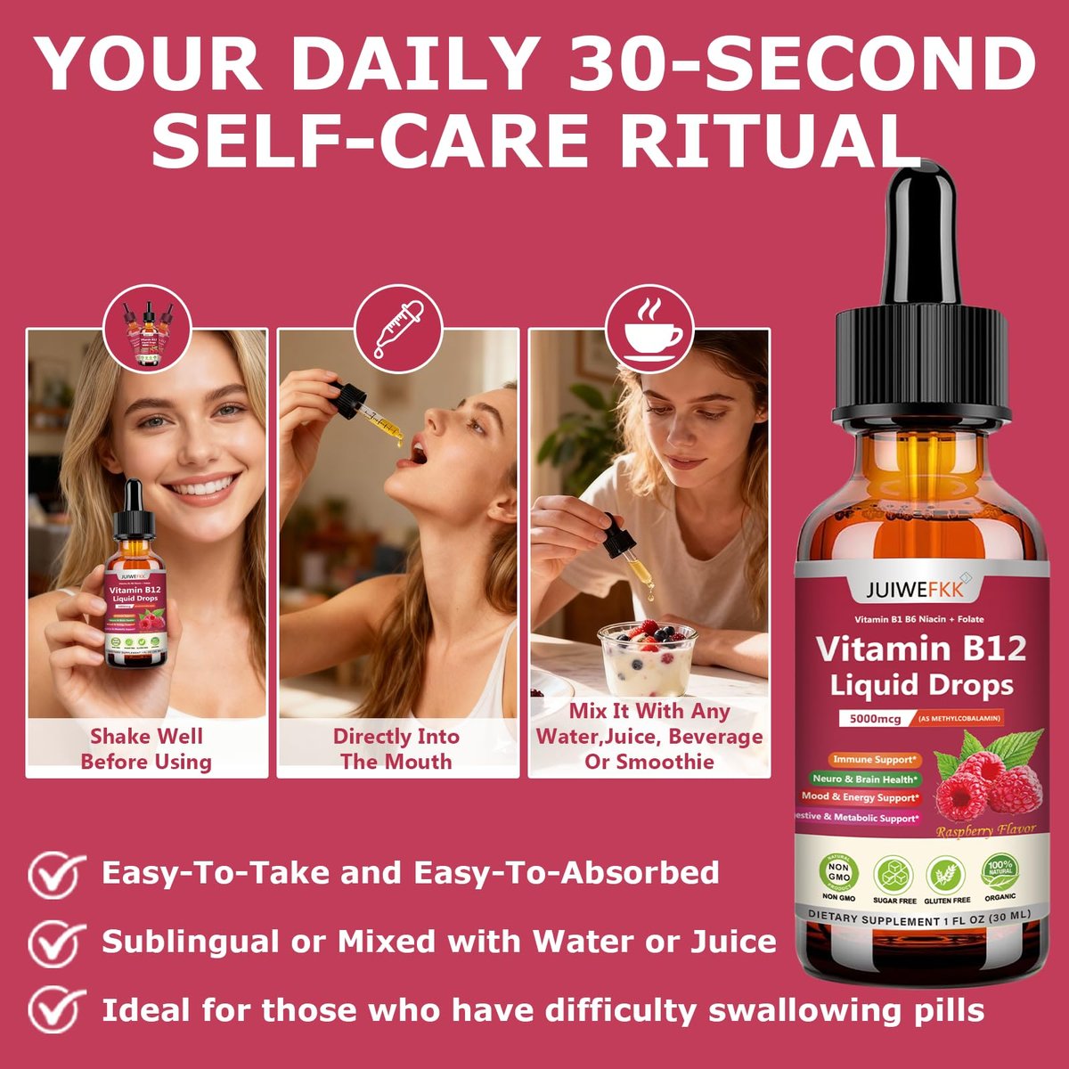 Flüssige Vitamin B12 Tropfen 5000 mcg - Hochdosiertes B12 Methylcobalamin mit B1, B6, B3, Folsäure, Niacin - Schnell absorbierbare Sublingual B-12 Tropfen für Energiestoffwechsel & Gehirnfunktion, Veganer B-Komplex