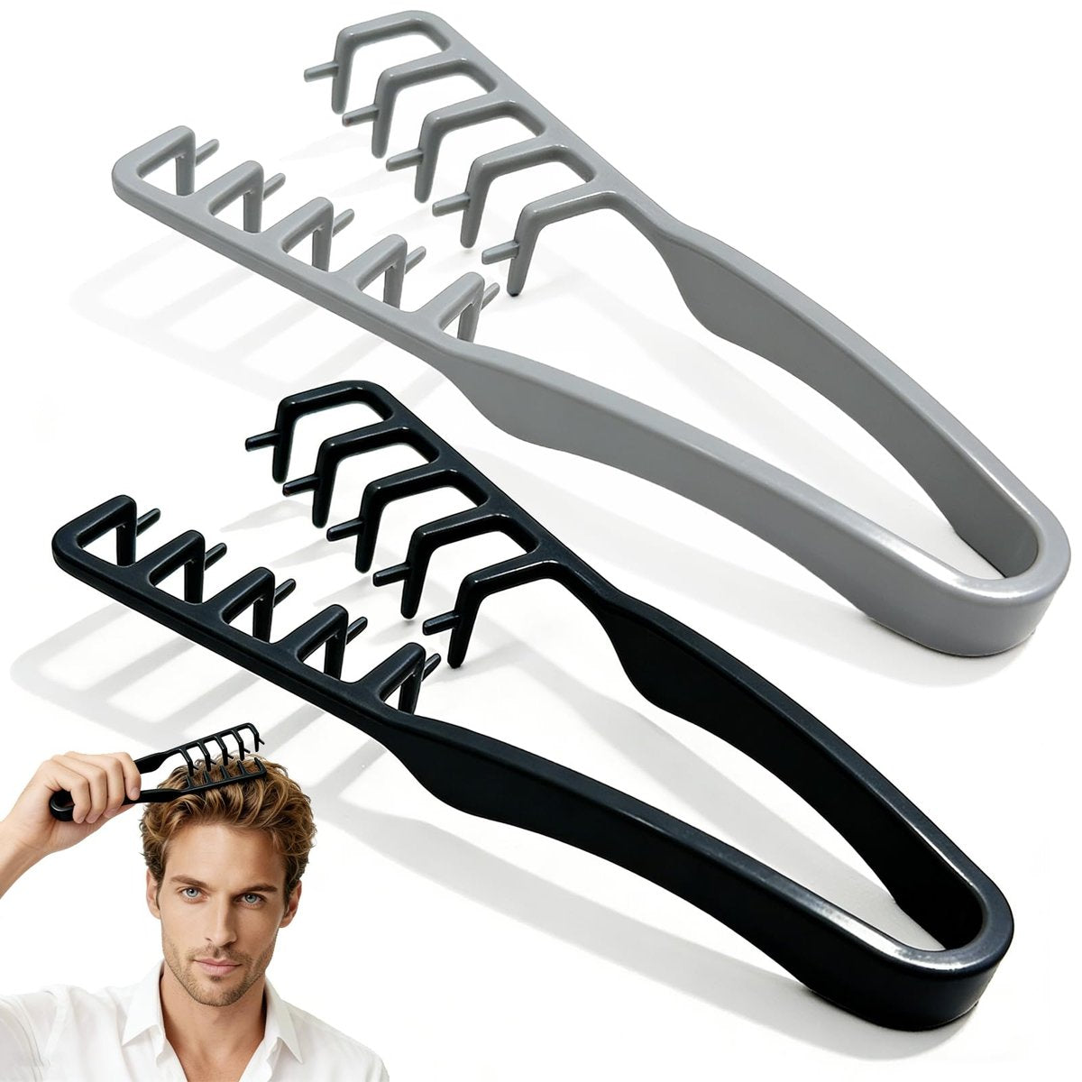 Furneet Texture Comb Set 2er-Pack – Breitzahn-Volumen-Haarkamm, Anti-Frizz Ansatz-Hebestyling-Werkzeug, Zugfreie Kopfhautmassage für Lockiges, Welliges, Dickes Haar, ABS-Kunststoff mit rutschfestem Griff (Schwarz+Grau)