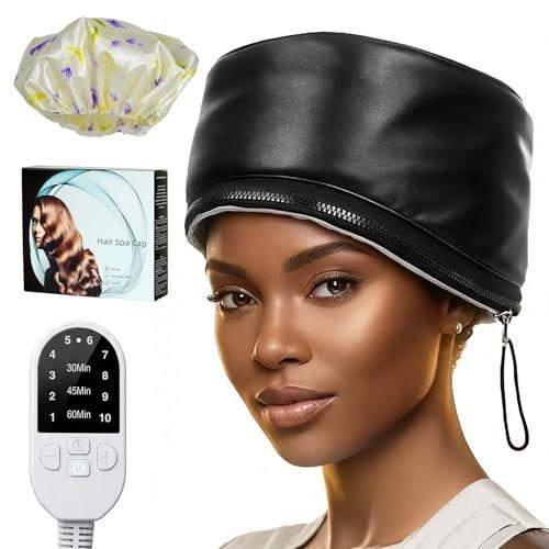 Kingsteam-Heat Cap für Tiefenpflege, 10 Heizstufen & 3 Timer-Einstellungen, PU-Leder-Heizhaube für Locken, Naturhaar & Zöpfe, für zu Hause