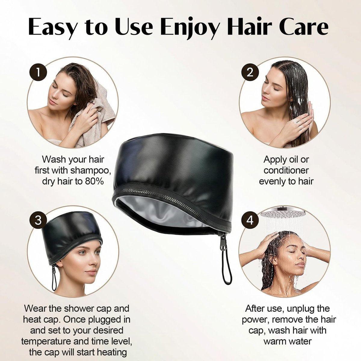 Kingsteam-Heat Cap für Tiefenpflege, 10 Heizstufen & 3 Timer-Einstellungen, PU-Leder-Heizhaube für Locken, Naturhaar & Zöpfe, für zu Hause