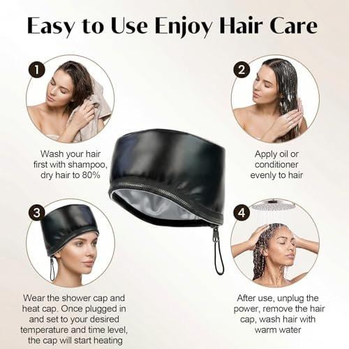 Kingsteam-Heat Cap für Tiefenpflege, 10 Heizstufen & 3 Timer-Einstellungen, PU-Leder-Heizhaube für Locken, Naturhaar & Zöpfe, für zu Hause