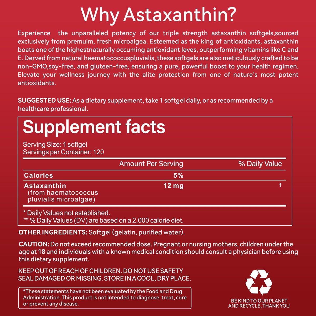Axldrn Astaxanthin 12mg, 120 Softgels – Hochwertiges Antioxidans für Augen, Haut, Immunsystem und Durchblutung