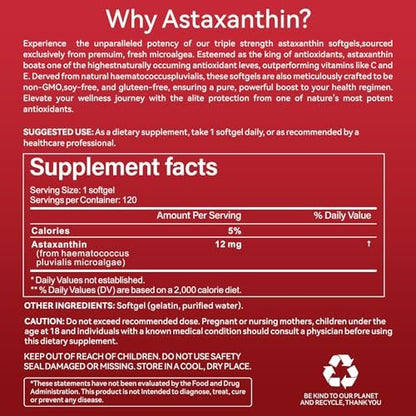 Axldrn Astaxanthin 12mg, 120 Softgels – Hochwertiges Antioxidans für Augen, Haut, Immunsystem und Durchblutung