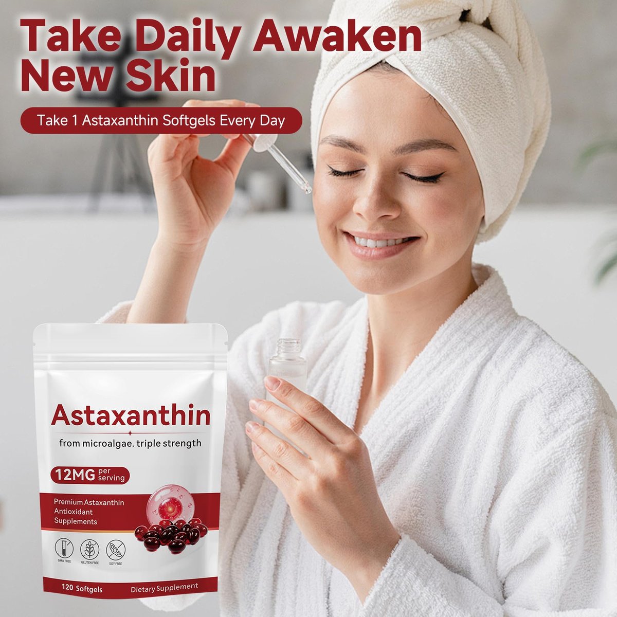 Axldrn Astaxanthin 12mg, 120 Softgels – Hochwertiges Antioxidans für Augen, Haut, Immunsystem und Durchblutung
