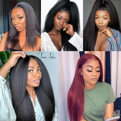 EV&ET Kinky Straight Hair Bundles 16 18 20 Zoll – 3-teiliges Set, Synthetisches Haar, Hitzebeständig, Weben für Verlängerungen, für Schwarze Frauen (Kinky Straight #1B, 16 18 20)