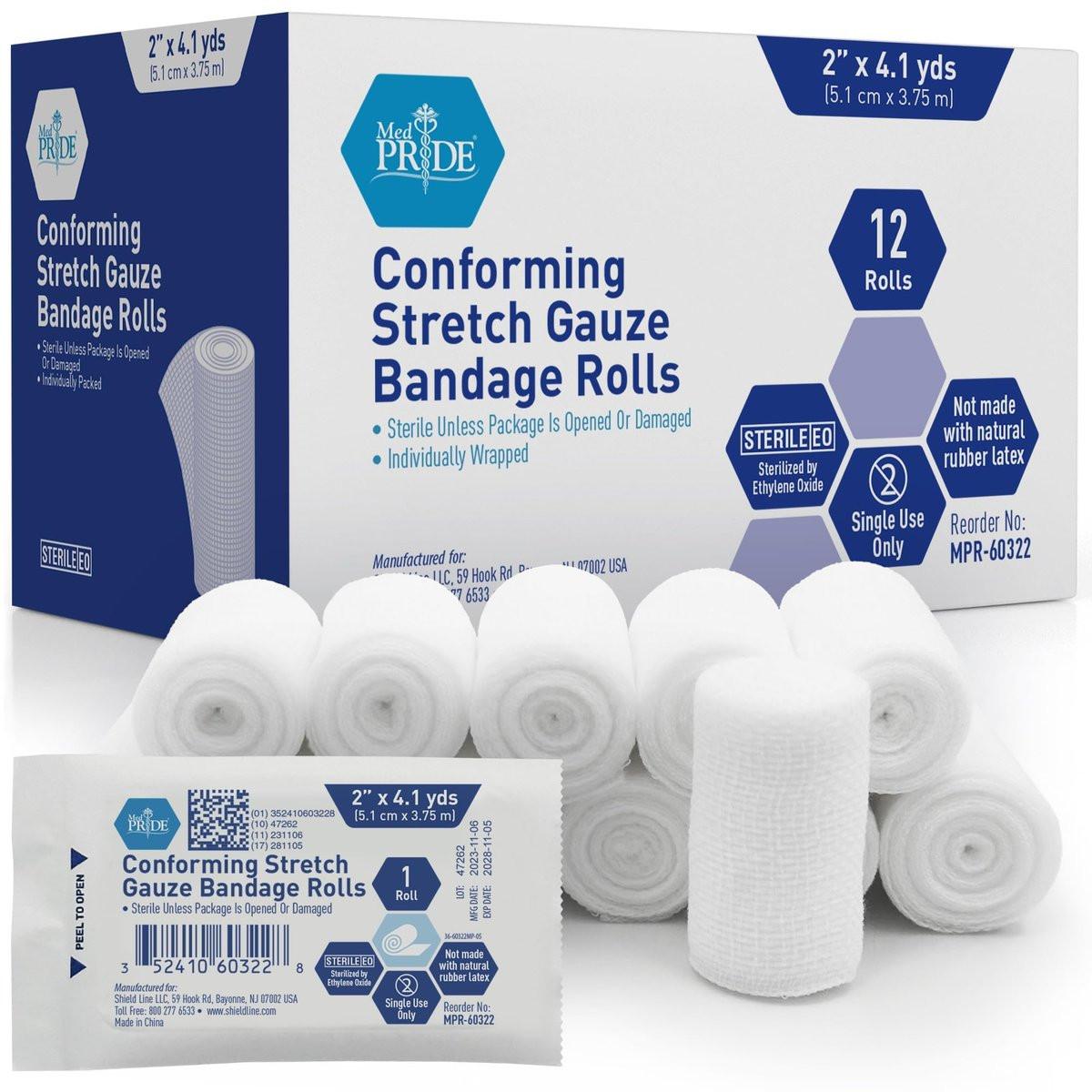 MED PRIDE Konform Mullbinde Steril Latexfrei Nicht haftend Erste Hilfe Wundversorgung Rolle (5 cm x 3,7 m)