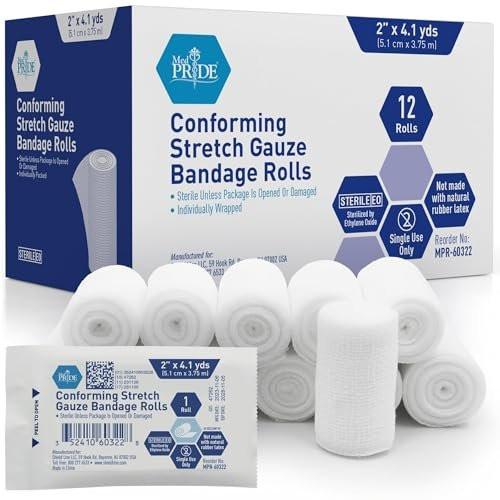 MED PRIDE Konform Mullbinde Steril Latexfrei Nicht haftend Erste Hilfe Wundversorgung Rolle (5 cm x 3,7 m)