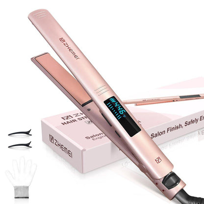 ZM ZHEMEI Haarglätter, 1 Zoll Glätteisen mit LED-Display, Professionelle PTC-Keramik-Negativ-Ionen-Haarglätter für Frauen, bis zu 230°C, 6 Temperaturen (Roségold)