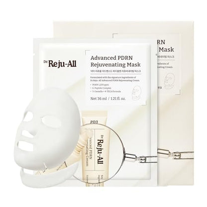 Dr.Reju-All Advanced PDRN Regenerierende Gesichtsmaske - Hals & Gesicht Koreanische Sheet Mask mit 1.200 ppm PDRN, Kollagen & Kupferpeptiden - Feuchtigkeitsspendend & Beruhigend, Hautreparatur (1,2 Fl Oz x 4 Stück)