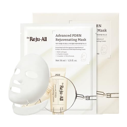 Dr.Reju-All Advanced PDRN Regenerierende Gesichtsmaske - Hals & Gesicht Koreanische Sheet Mask mit 1.200 ppm PDRN, Kollagen & Kupferpeptiden - Feuchtigkeitsspendend & Beruhigend, Hautreparatur (1,2 Fl Oz x 4 Stück)