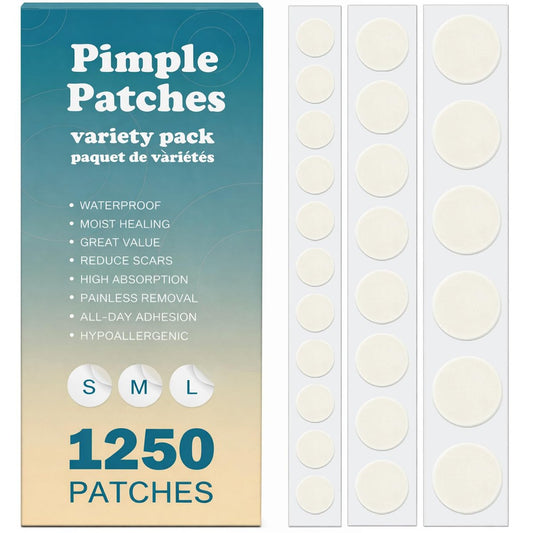 Pimple Patches für das Gesicht – 1250 Stück, 3 Größen Akne-Patches – Hydrokolloid-Akne-Pflaster – Reduziert Pickel, Unreinheiten & Ausbrüche – Unsichtbare Pickel-Pflaster – Für alle Hauttypen