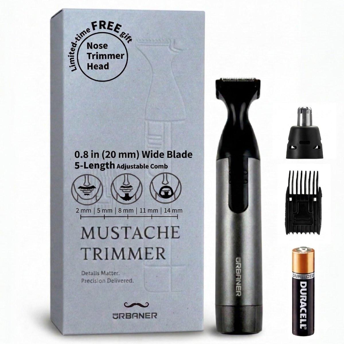 URBANER Barttrimmer mit Nasen- und Ohrhaartrimmer-Aufsatz, 0,8" Präzisionsklinge, IPX8 wasserdicht, verstellbar 0,08"–0,55", japanischer Motor, Herren Barttrimmer