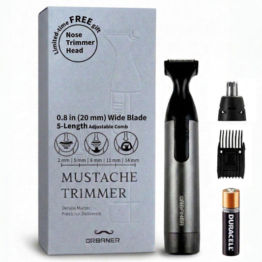 URBANER Barttrimmer mit Nasen- und Ohrhaartrimmer-Aufsatz, 0,8" Präzisionsklinge, IPX8 wasserdicht, verstellbar 0,08"–0,55", japanischer Motor, Herren Barttrimmer