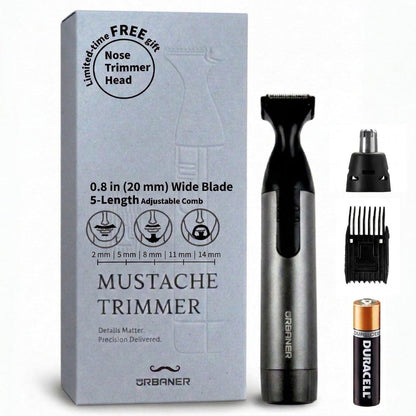 URBANER Barttrimmer mit Nasen- und Ohrhaartrimmer-Aufsatz, 0,8" Präzisionsklinge, IPX8 wasserdicht, verstellbar 0,08"–0,55", japanischer Motor, Herren Barttrimmer