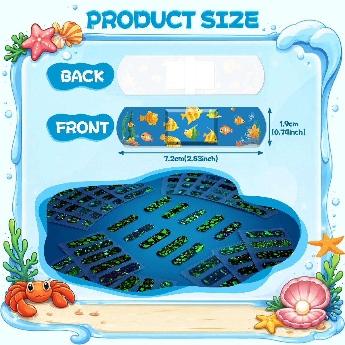 150er-Pack Kinderpflaster, Leuchtende wasserdichte Pflaster, Einheitsgröße, 5 Designs, für kleine Schnitte, Schrammen und Erste Hilfe
