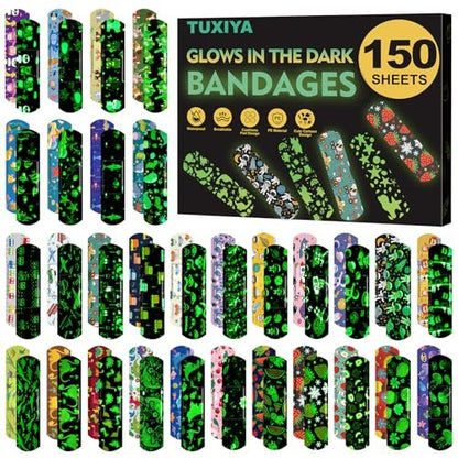 150er-Pack Kinderpflaster, Leuchtende wasserdichte Pflaster, Einheitsgröße, 5 Designs, für kleine Schnitte, Schrammen und Erste Hilfe