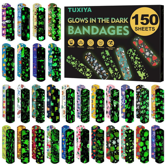 150er-Pack Kinderpflaster, Leuchtende wasserdichte Pflaster, Einheitsgröße, 5 Designs, für kleine Schnitte, Schrammen und Erste Hilfe