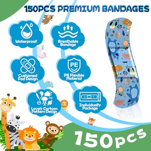 150er-Pack Kinderpflaster, Leuchtende wasserdichte Pflaster, Einheitsgröße, 5 Designs, für kleine Schnitte, Schrammen und Erste Hilfe