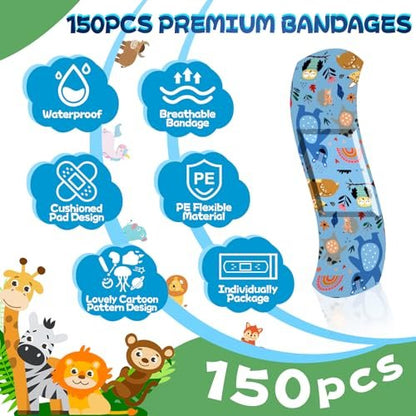 150er-Pack Kinderpflaster, Leuchtende wasserdichte Pflaster, Einheitsgröße, 5 Designs, für kleine Schnitte, Schrammen und Erste Hilfe