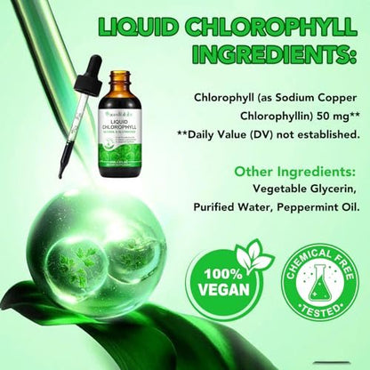 Chlorophyll Liquid Drops, Organische Chlorophyll-Tropfen zur Körperdeodorierung, Unterstützt Geruchsbalance, Natürliche Körperfrische, Körpergeruchskontrolle, Frischer Atem, 60ml 2 Flaschen