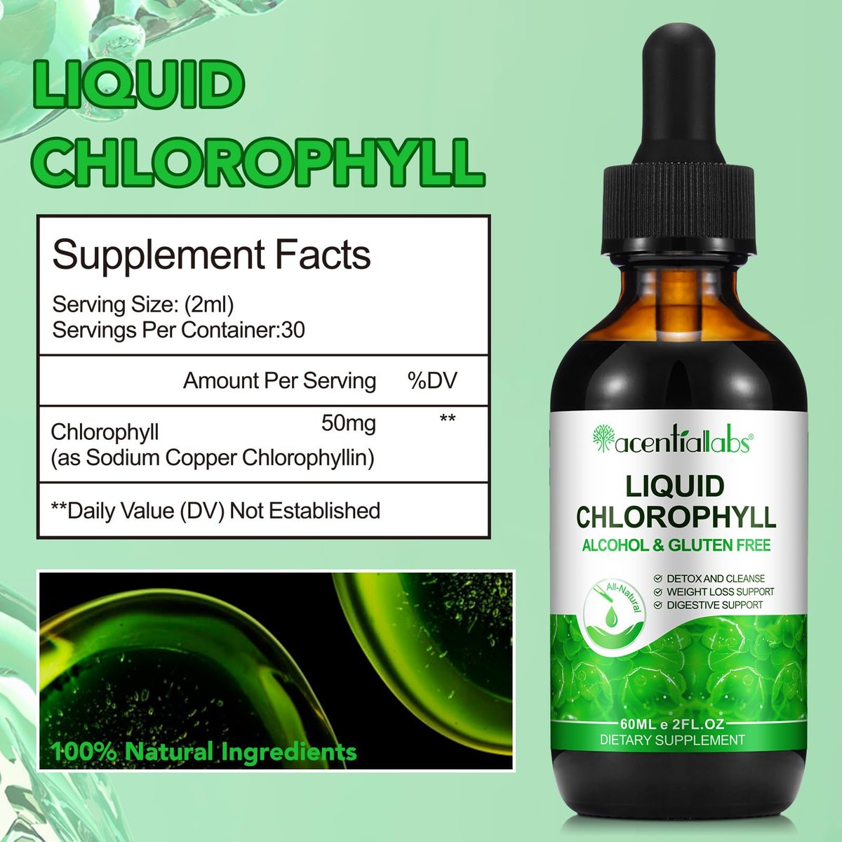 Moulis Flüssiges Chlorophyll – Tropfen zur natürlichen Körperfrische & Geruchskontrolle, 60 ml