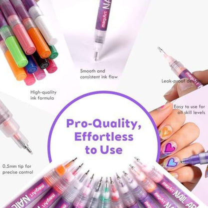 24 Farben Nagelkunst-Stifte Set, 0,5 mm Feinspitze Nagelmalstifte, ungiftig, schnell trocknend, wasserfest, für DIY Nageldesign, Grußkarten, Basteln, langanhaltend, hohe Deckkraft