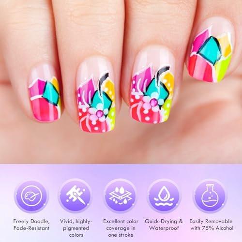 24 Farben Nagelkunst-Stifte Set, 0,5 mm Feinspitze Nagelmalstifte, ungiftig, schnell trocknend, wasserfest, für DIY Nageldesign, Grußkarten, Basteln, langanhaltend, hohe Deckkraft