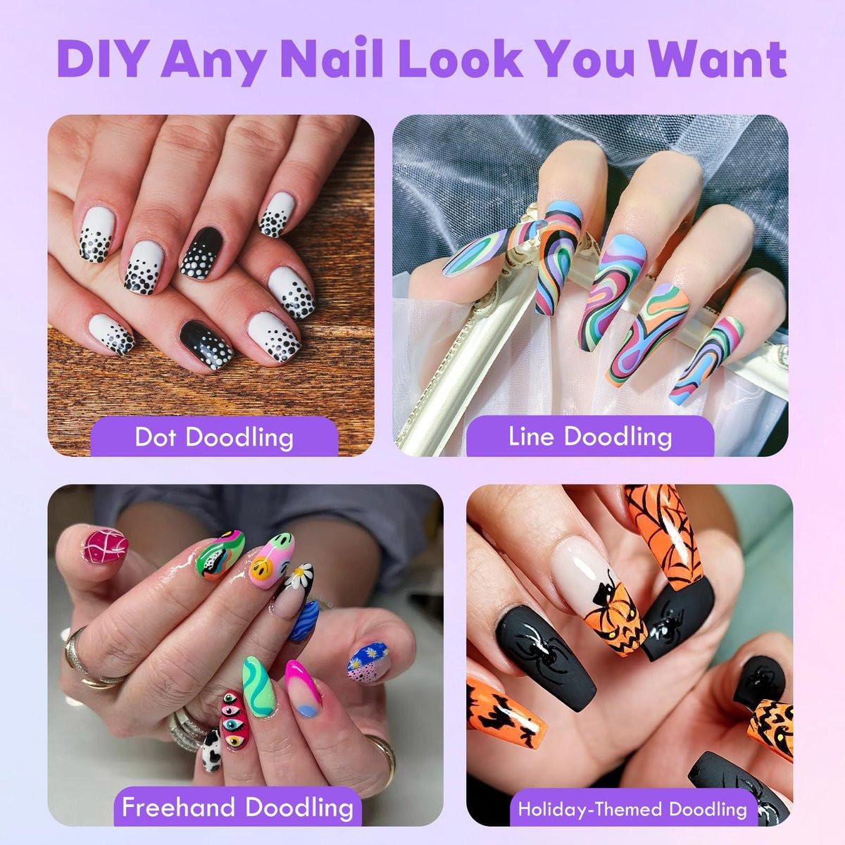 24 Farben Nagelkunst-Stifte Set, 0,5 mm Feinspitze Nagelmalstifte, ungiftig, schnell trocknend, wasserfest, für DIY Nageldesign, Grußkarten, Basteln, langanhaltend, hohe Deckkraft